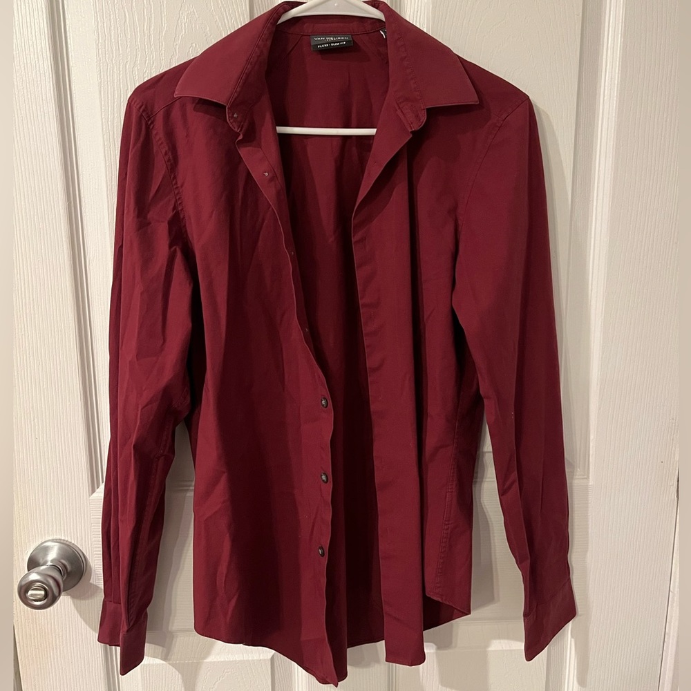 Van Heusen Burgundy Dress Shirt Size Small Slim Fit